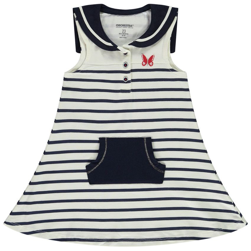 Robe sans manches à rayures et col marin pour bébé fille - Ecru