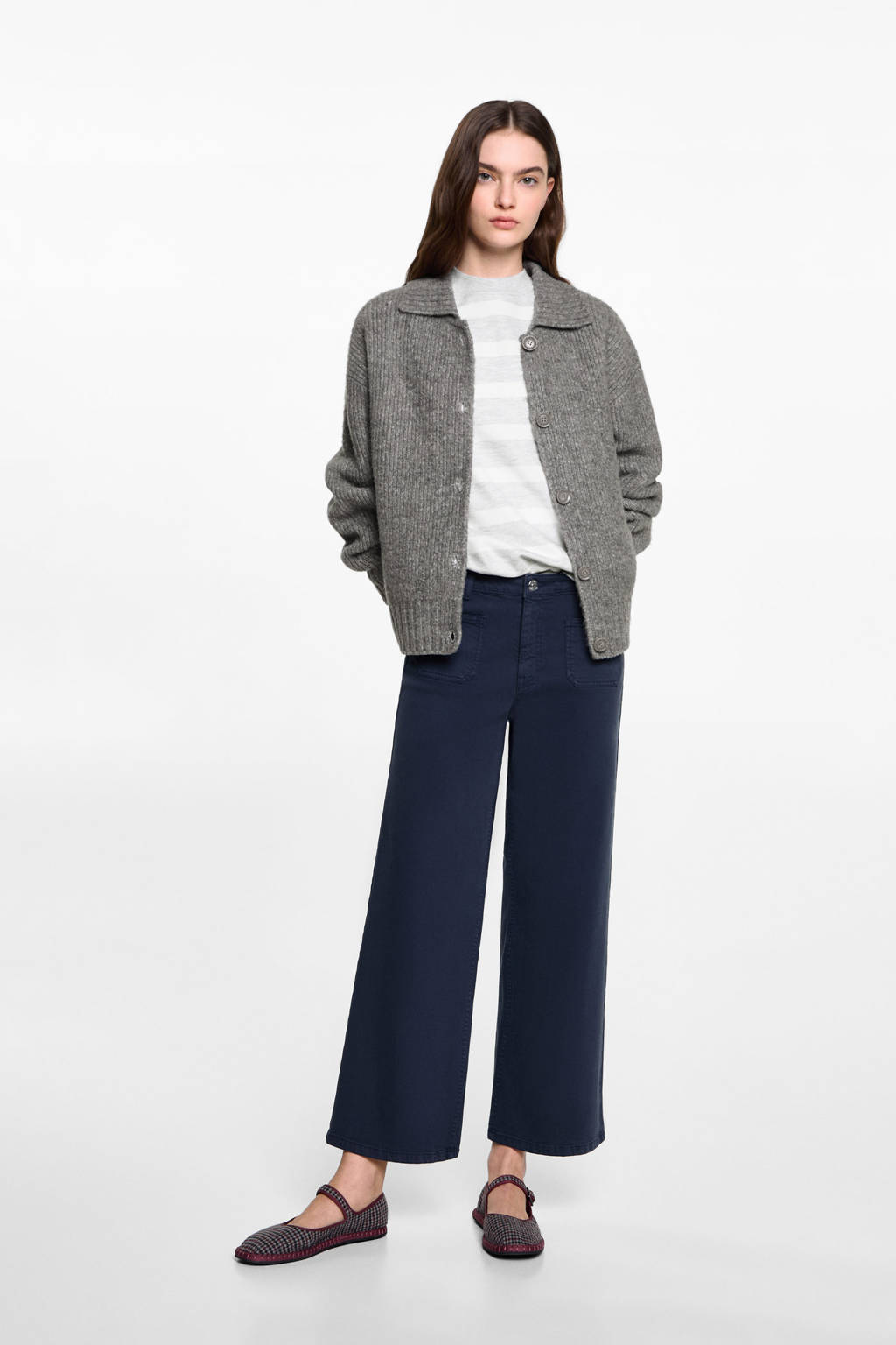 MANGO TEEN gestreepte sweater lichtgrijs melange/wit
