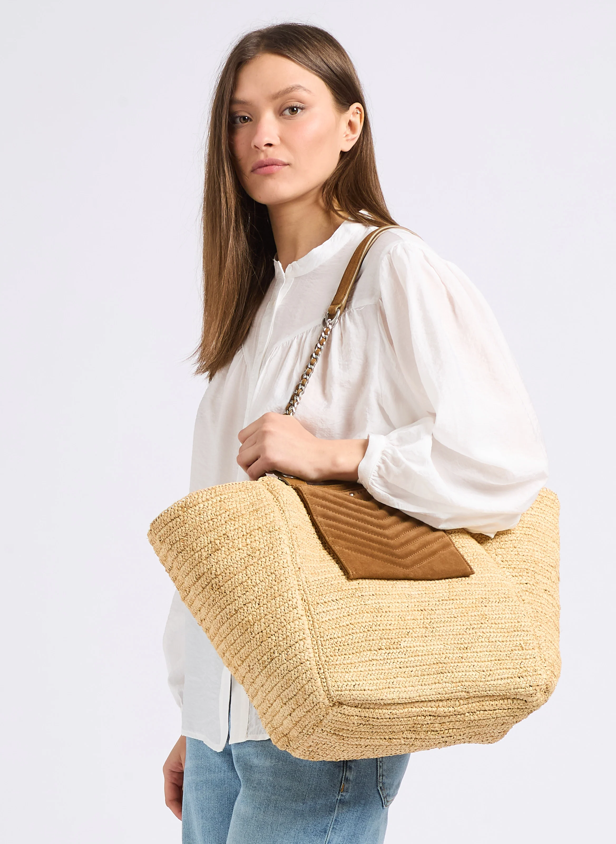 Sac cabas en raphia | Blanc