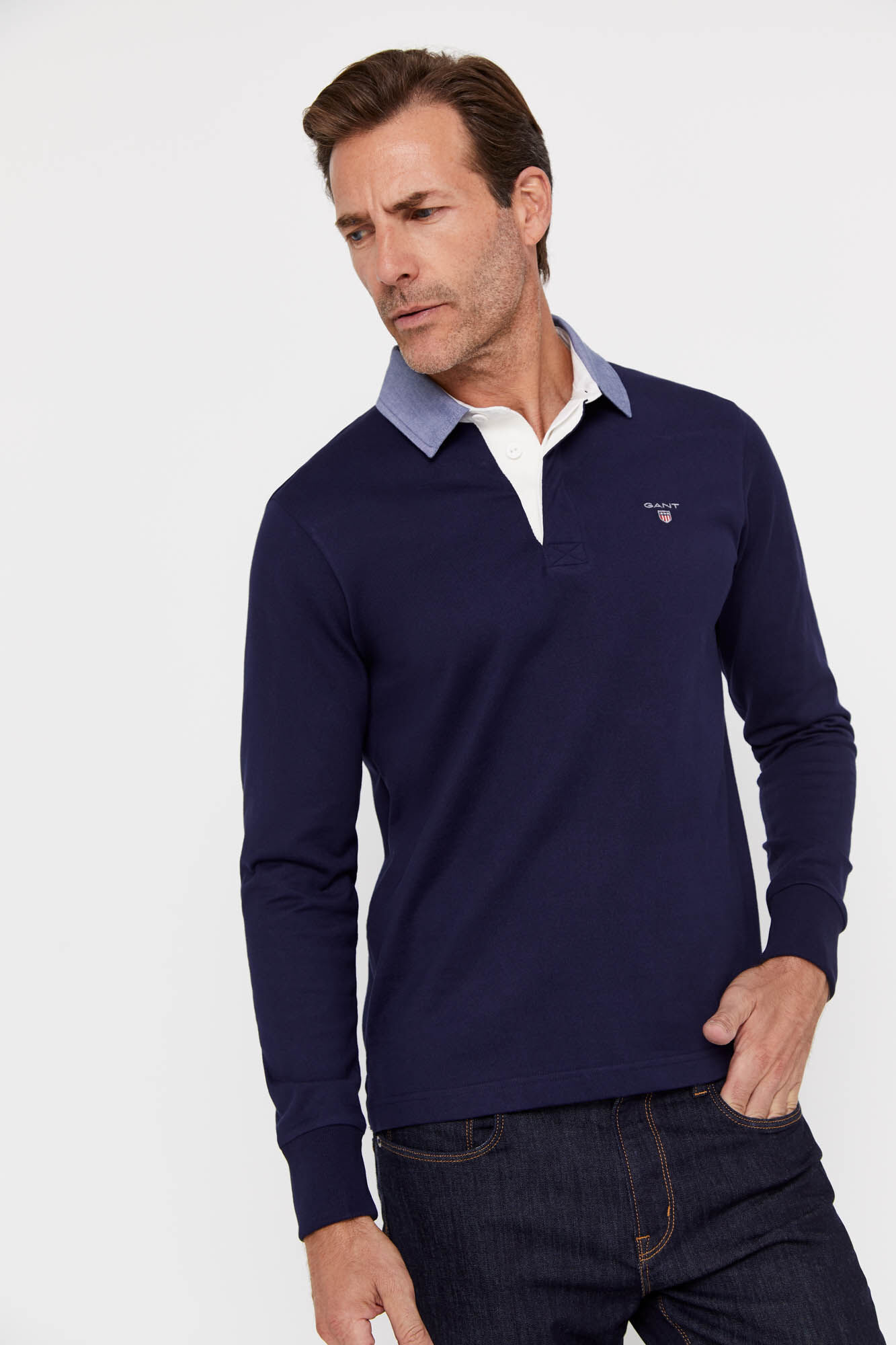 Camisa polo de manga comprida - Azul marinho