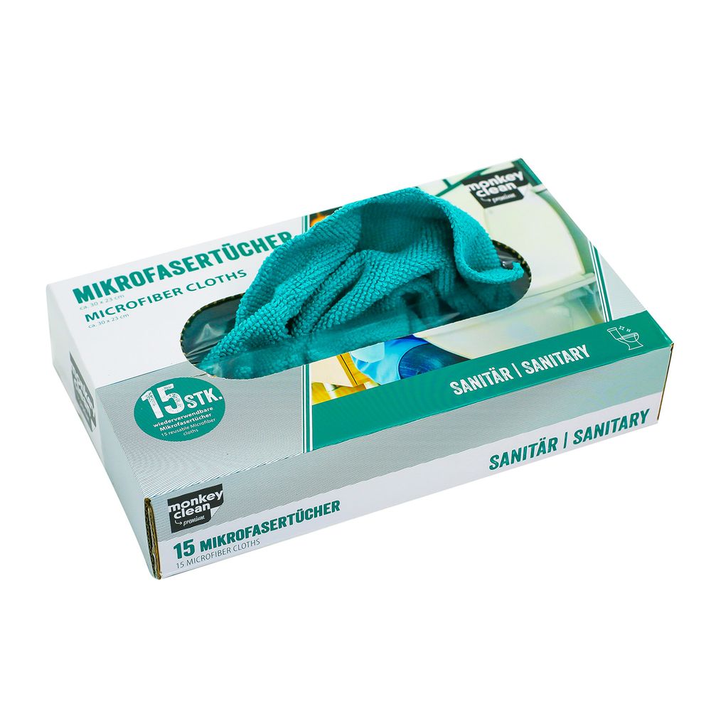 MONKEY CLEAN® Premium Mikrofasertücher I Staubtuch I Poliertuch I Geschirrtuch I Wischtuch I Gläsertuch • wiederverwendbar • Universell Einsetzbar • 30 x 23 cm •15er u. 50er Boxen