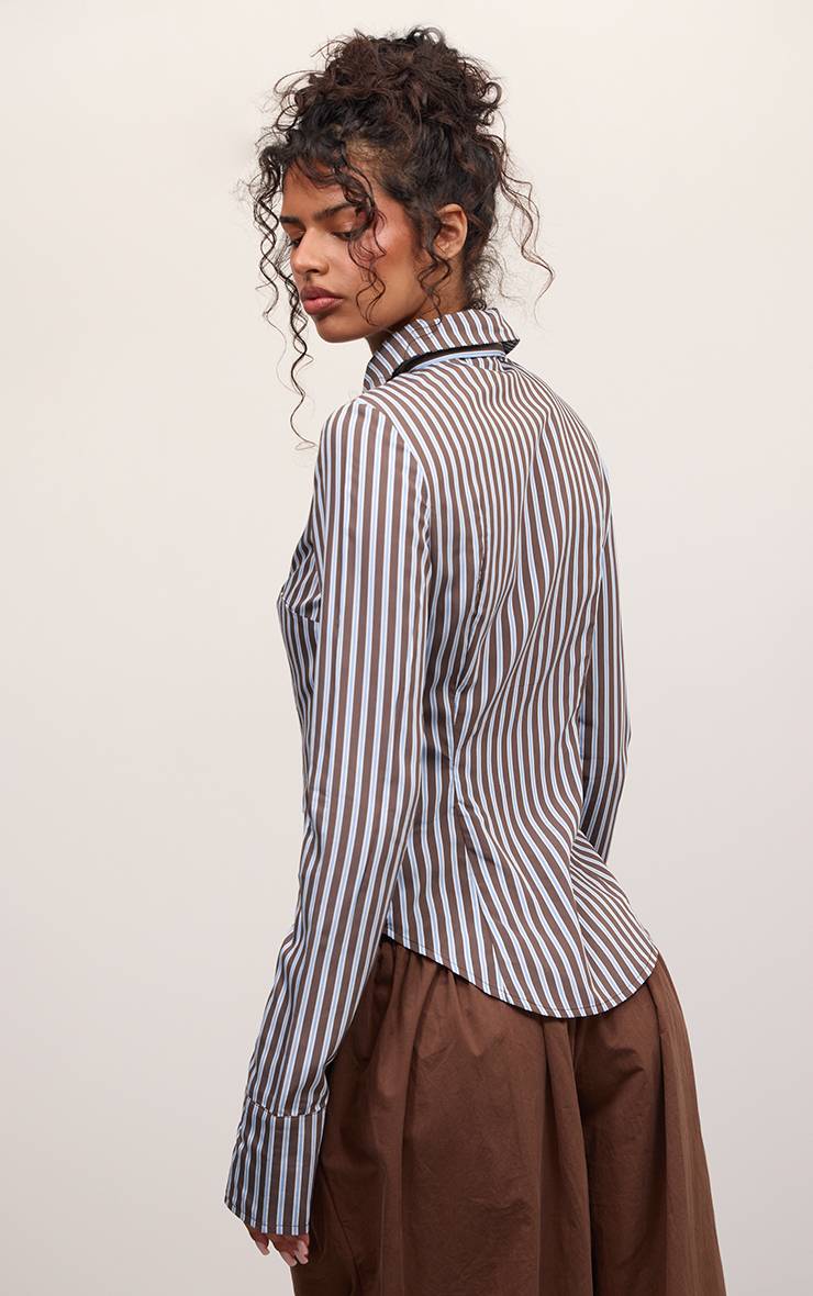 Bleu Chemise Cintrée À Rayures Avec Détail Nœud