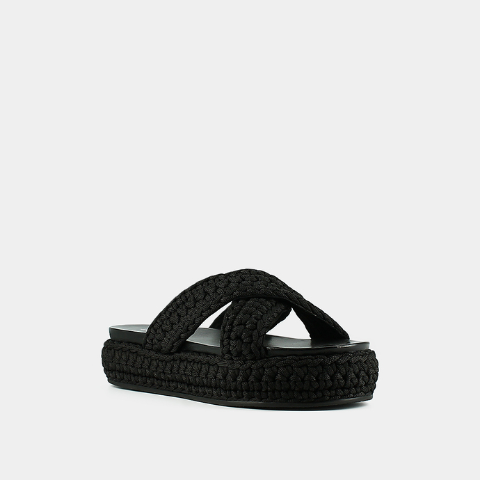 Mules à plateformes et brides croisées  en corde noir