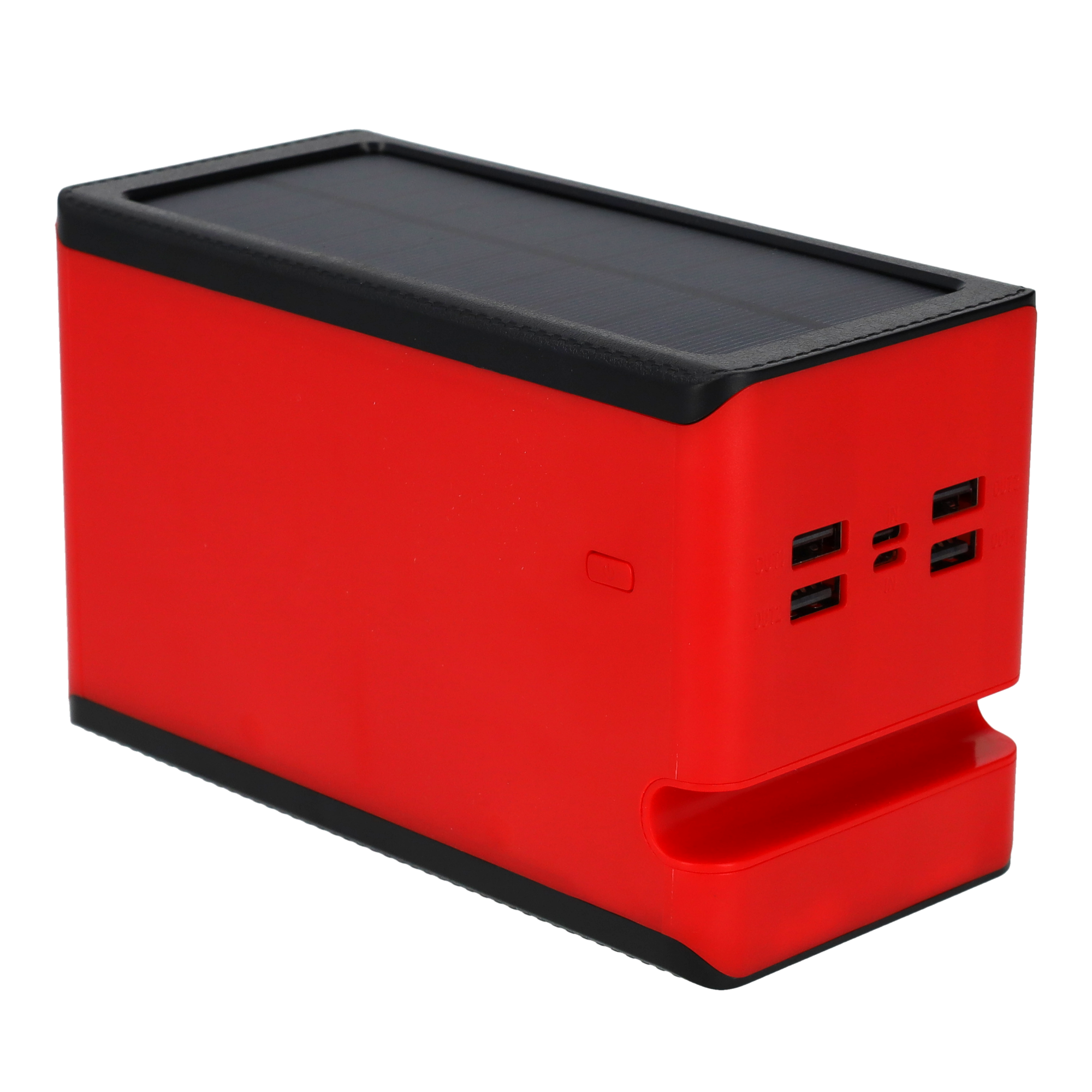 100000mAh 4x USB A Powerbank Outdoor Solar Taschen Lampe mit 32 LED's - Rot / Schwarz