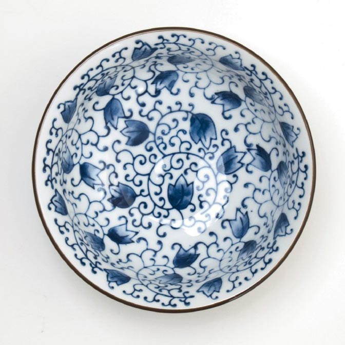 Suppenschale Blumenmuster, weiß, blau, H 6,5 cm, Ø 15,5 cm von fischer's lagerhaus