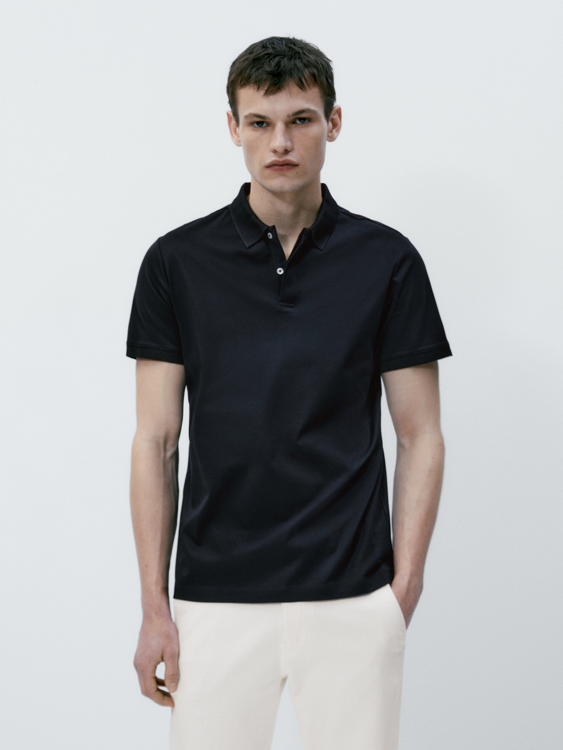 Camisa polo em mistura de algodão mercerizado - AZUL MARINHO