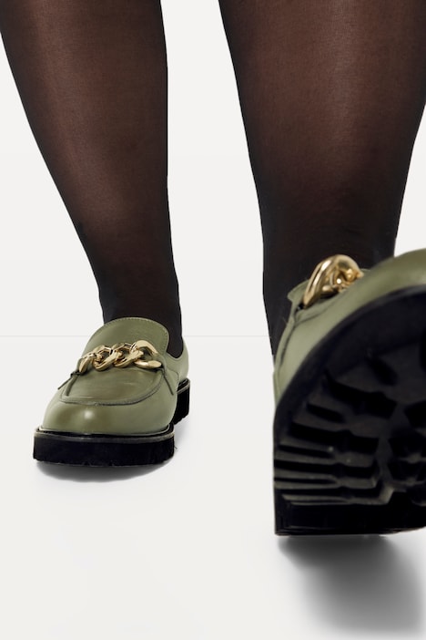 Leder-Loafer, Chunky-Kette, Weite H