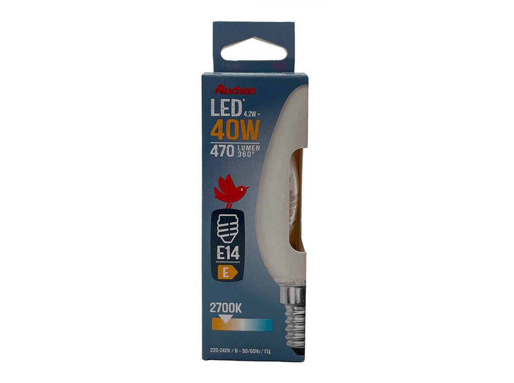 LÂMPADA LED VELA AUCHAN E14 40W LUZ AMARELA