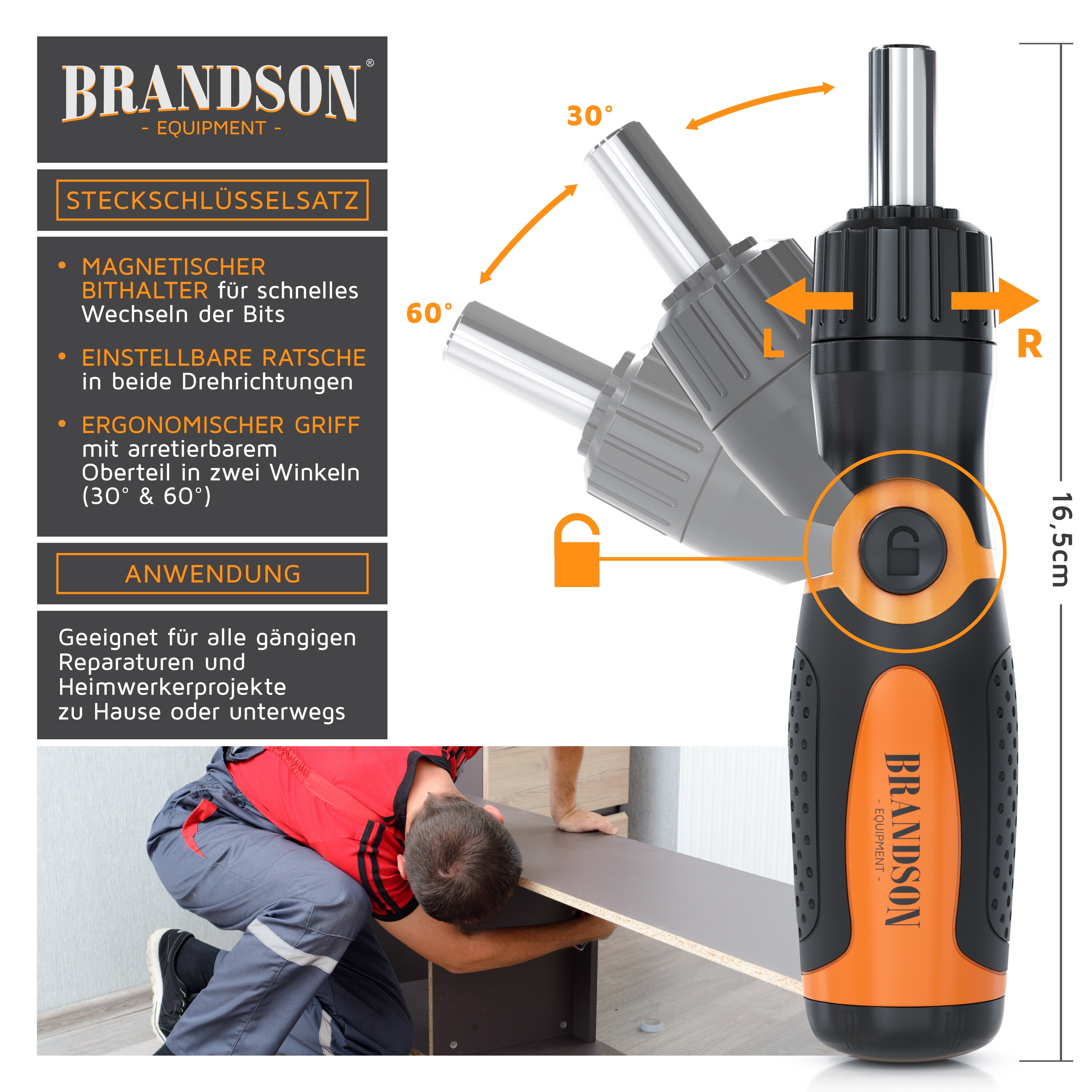 Brandson Steckschlüsselsatz - 46 teilig Werkzeug Kasten - Nüsse Set 14 Steckschlüssel - 29 Bits magnetischer Bithalter - Torx Innensechskant Schlitz
