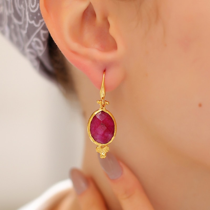 Boucles d'oreilles - Laiton plaqué or & agate