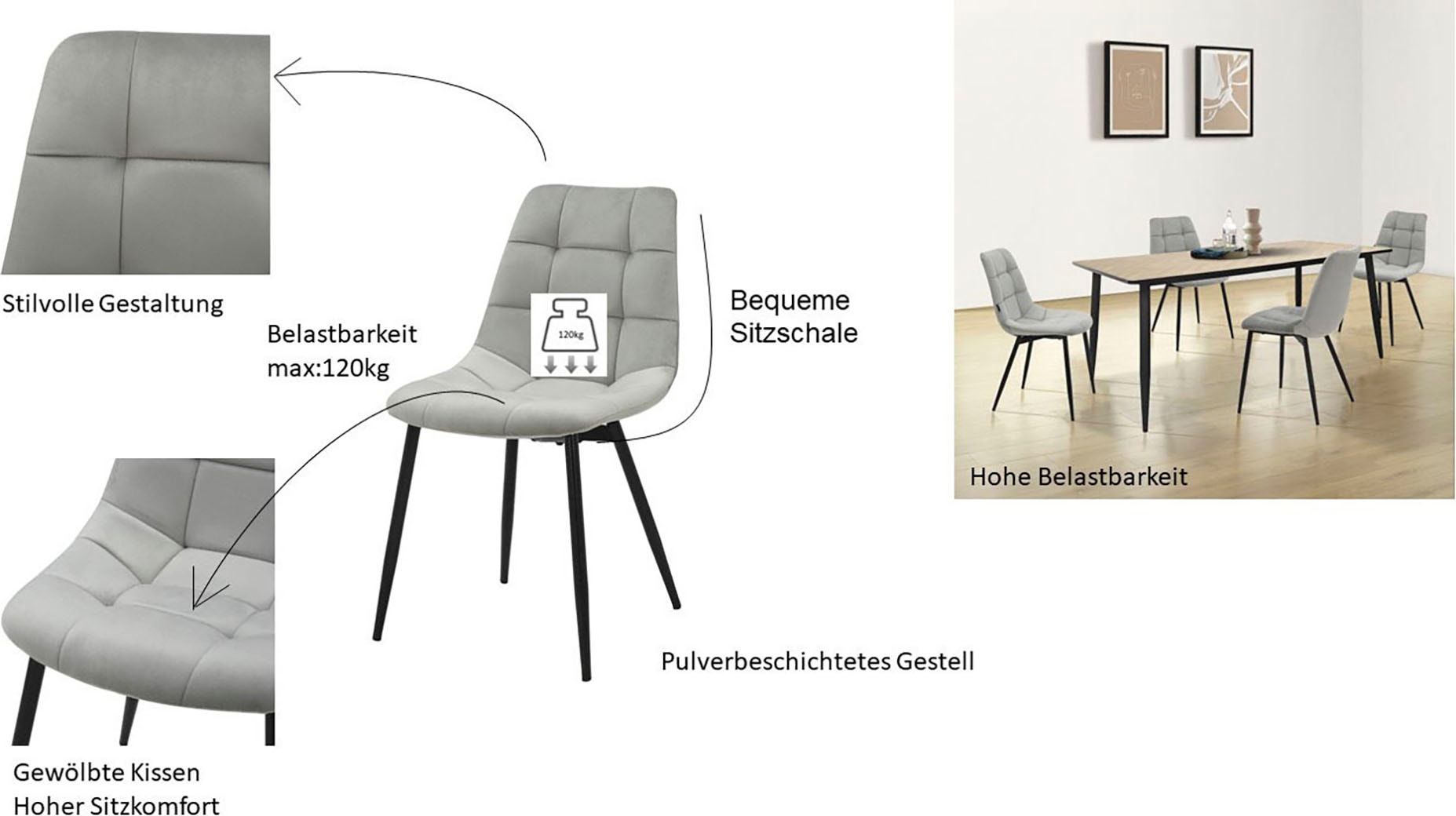 INOSIGN Esszimmerstuhl »Arhus, TOPSELLER!« (Set) 2 Stk.Küchenstuhl mit weichem Samtvelours Bezug, pflegeleichtes Material