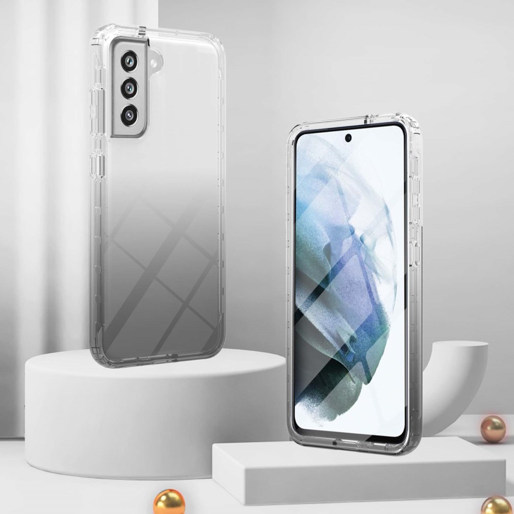 (2-tlg.) Samsung Galaxy S21 FE 5G Hybrid TPU Hülle mit Farbverlauf - Schwarz / Transparent