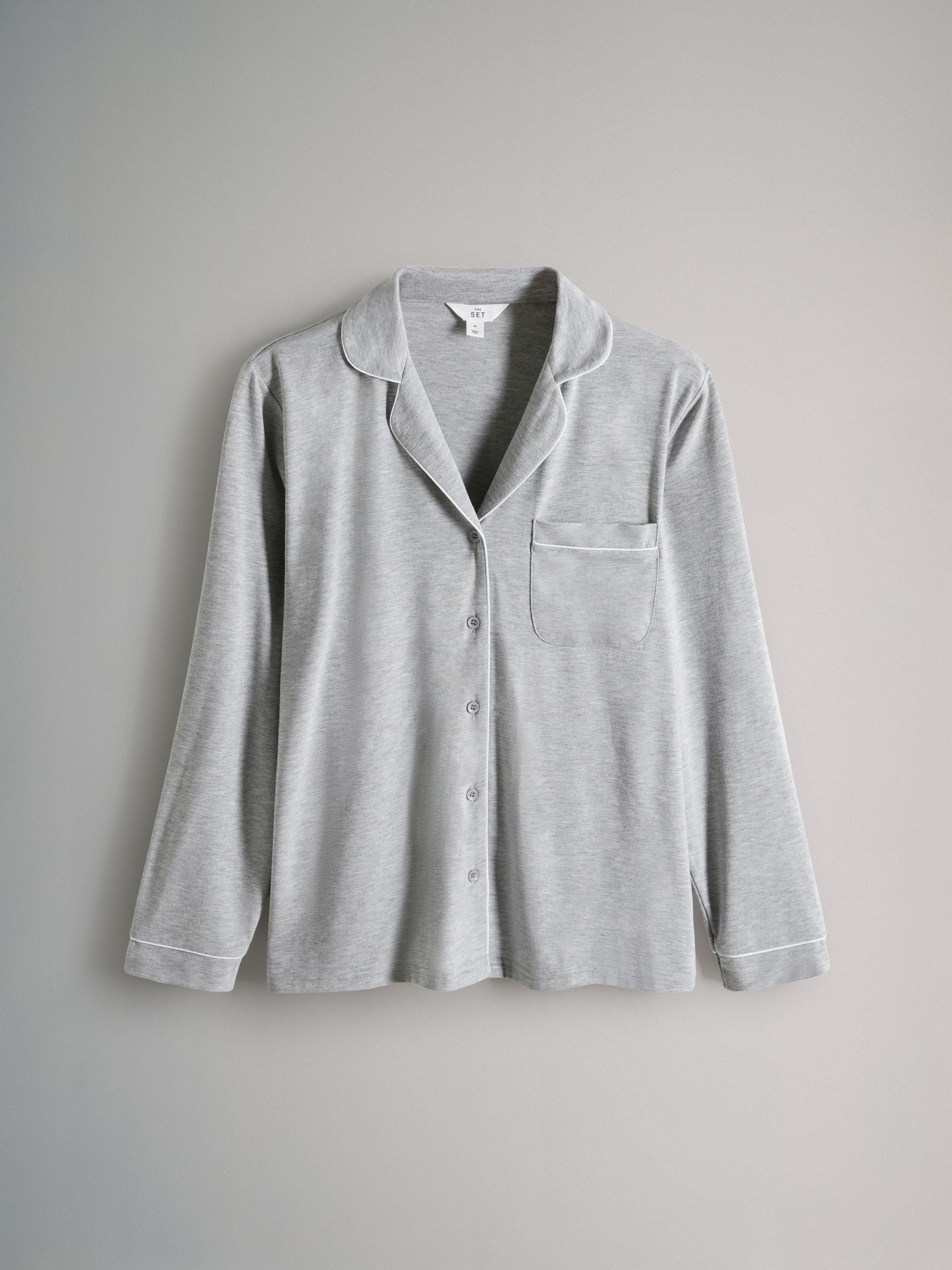 Marineblauw/grijs gemêleerd - The Set 2 Pack Viscose Blend Button Through Long Pyjamas with Piping