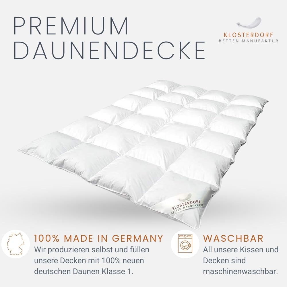 Klosterdorf Bettenmanufaktur Premium Winterdecke ''Heimatliebe'' - 135x200 cm - 720 Gramm - WARM - Daunendecke - Bettdecke - Handarbeit aus Deutschland - Für einen gesunden Schlaf