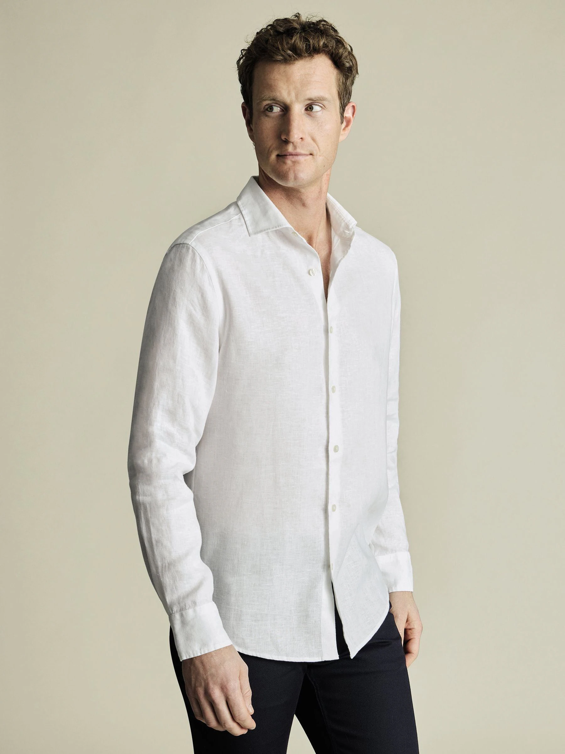 Charles Tyrwhitt Slim Fit Plain Cutaway Pure 100% Linen Shirt