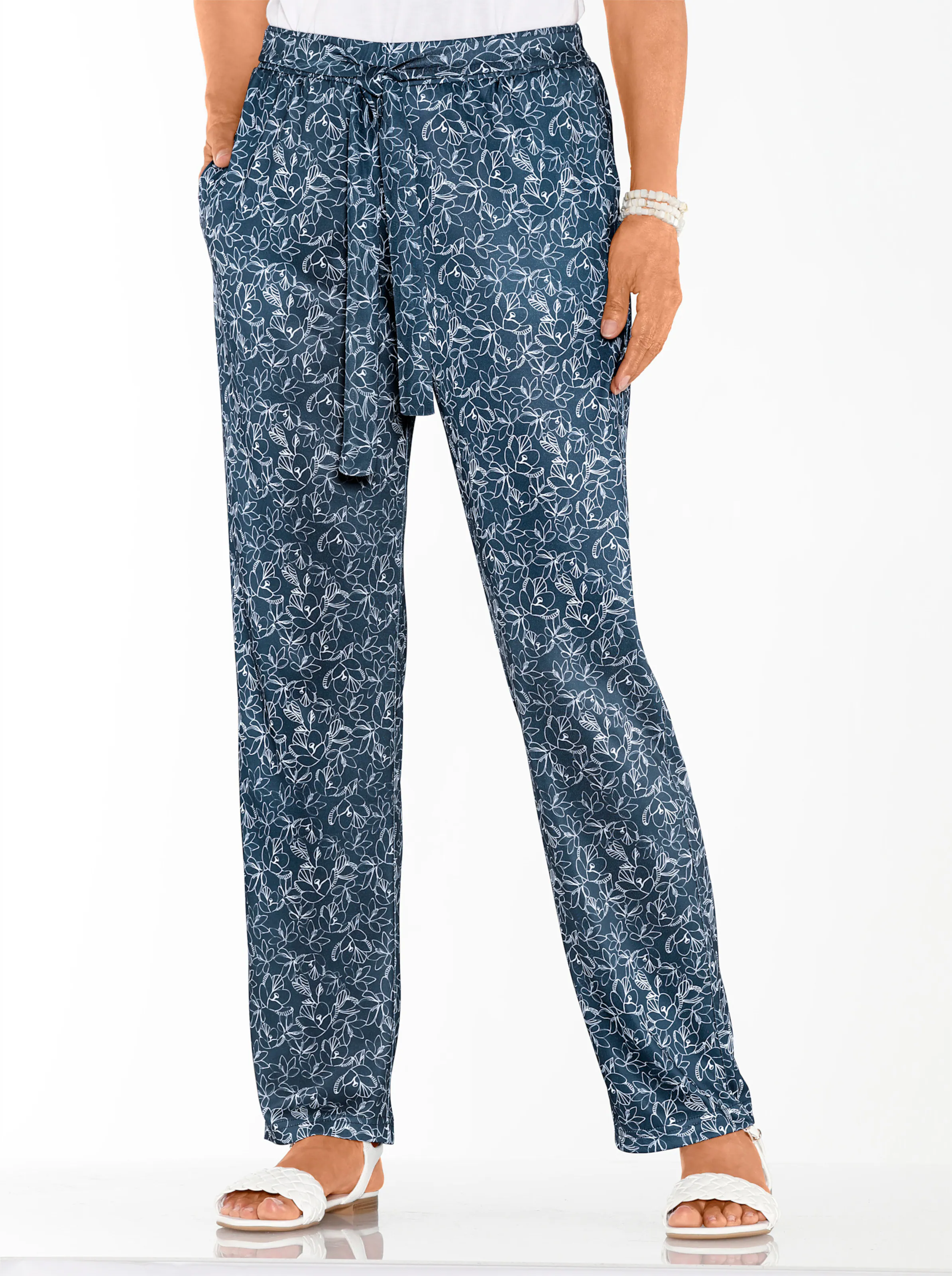 Jersey-Hose in marine-ecru-bedruckt
