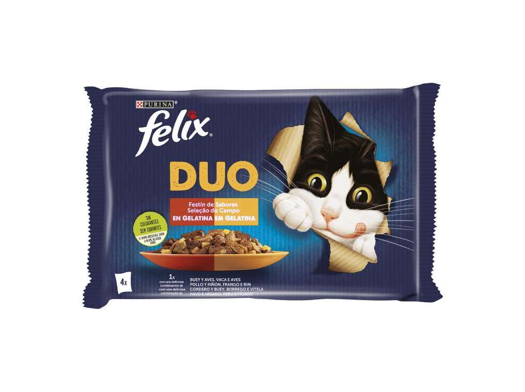 COMIDA HÚMIDA PARA GATO FELIX SELEÇÃO DO CAMPO EM GELATINA 4X85G