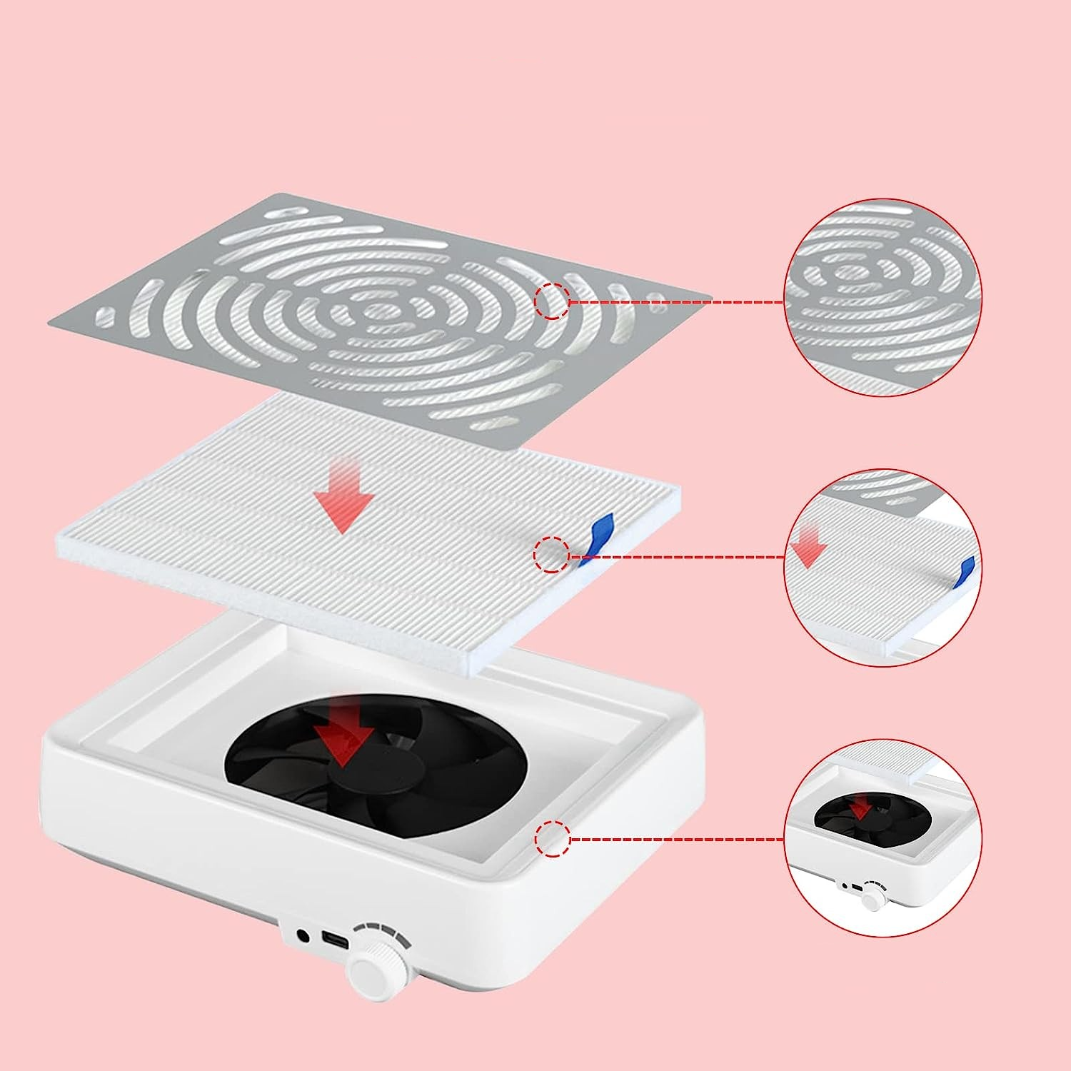 (40W) Elektrischer Nagel Staubsauger Maniküre Staubabsaugung Tischabsaugung mit LED Lampe - Weiss