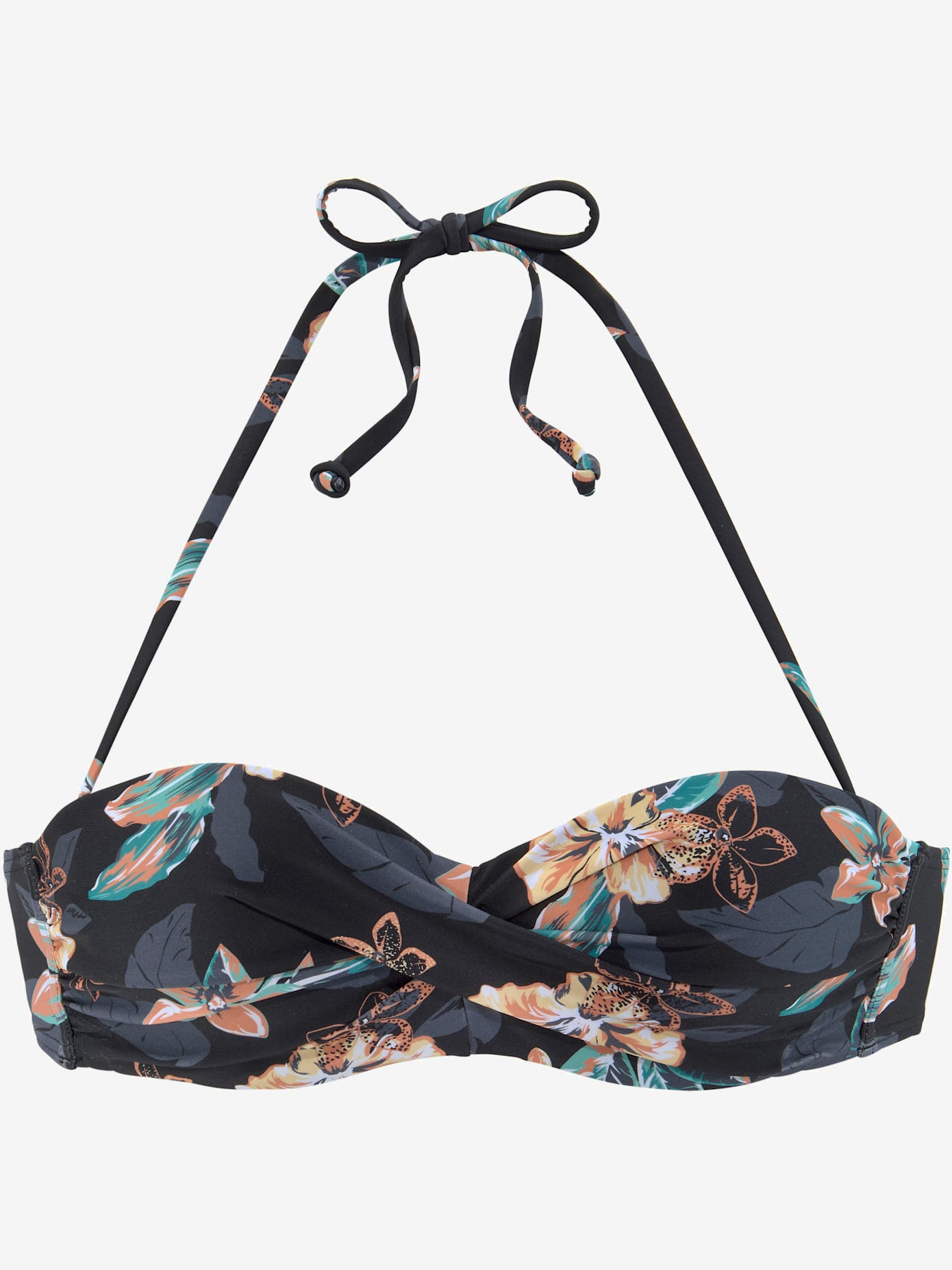 Haut de bikini bandeau à armatures imprimé fleurs d'hibiscus tropical