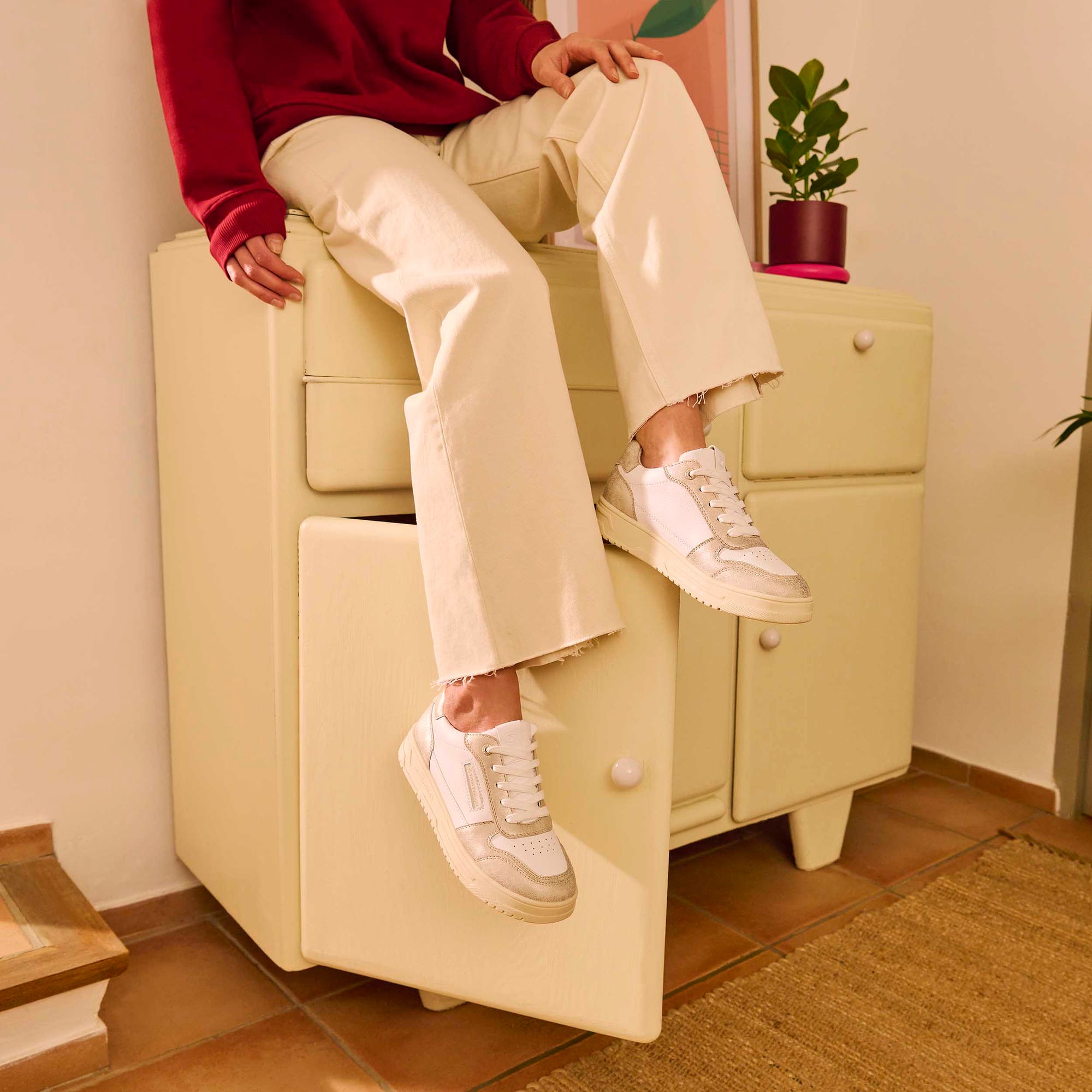 Baskets basses Femme blanc/or