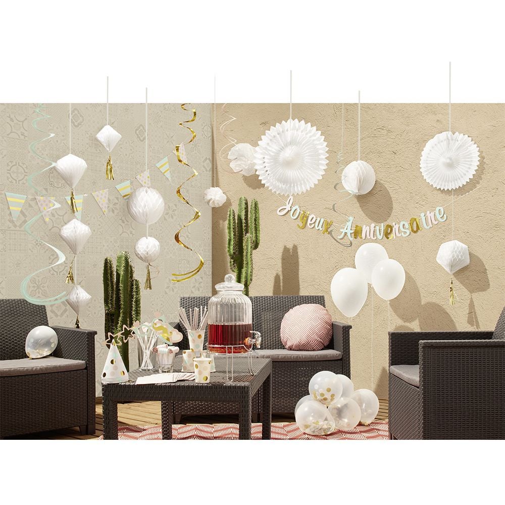 Ballon confettis rose, doré et vert