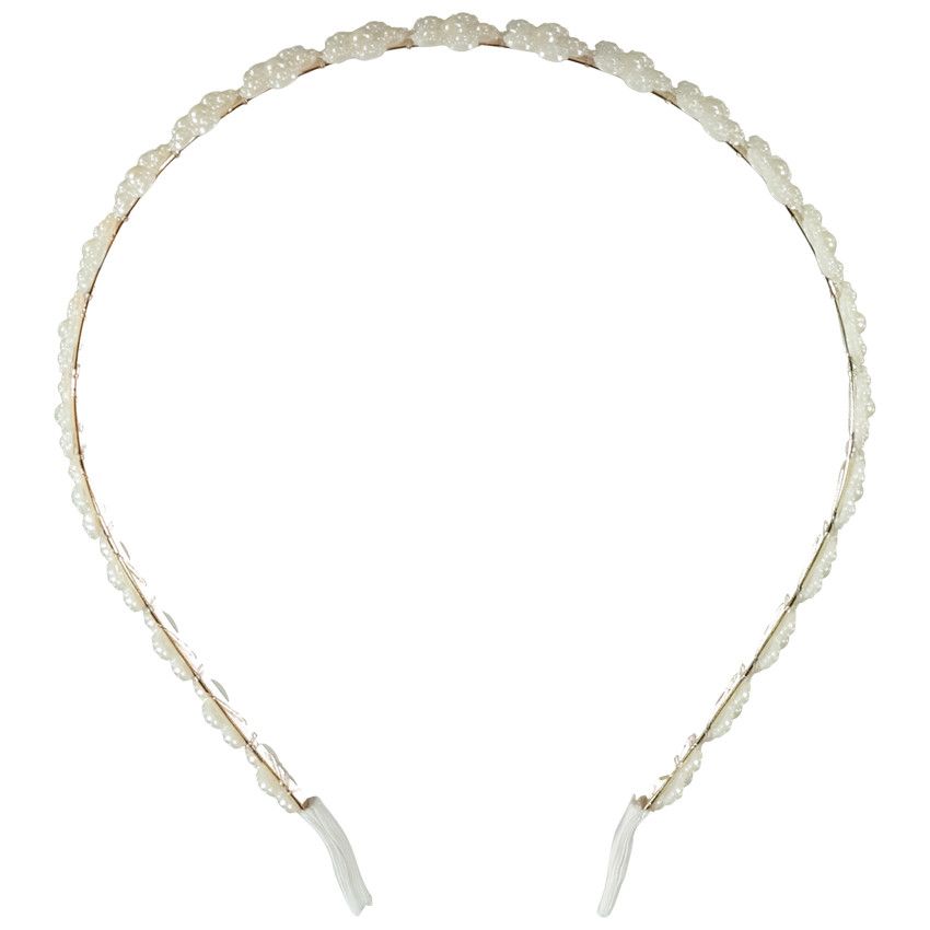 Serre-tête à fleurs en perles nacrées pour fille - Ecru