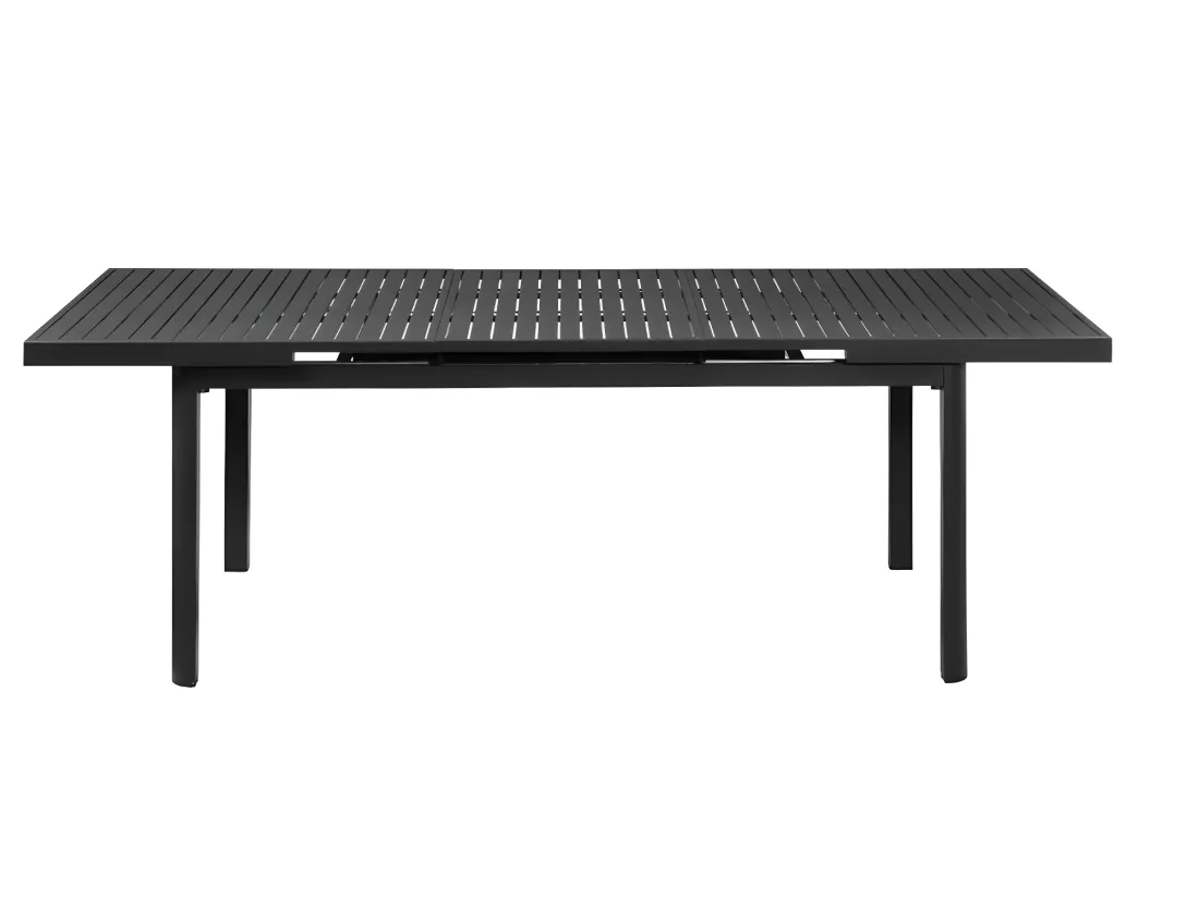 Salle à manger de jardin en aluminium : une table extensible L.180/240cm et 8 fauteuils empilables avec accoudoirs acacia - Anthracite - NAURU de MYLIA