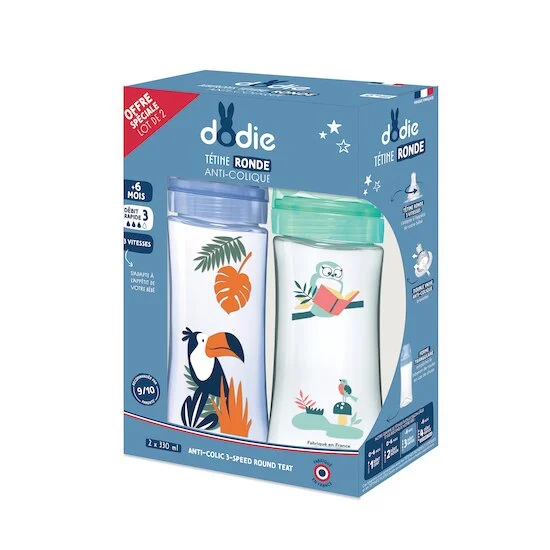 Lot de 2 biberons Initiation+   Hibou Vert/Toucan Bleu        330 ml   de               Dodie