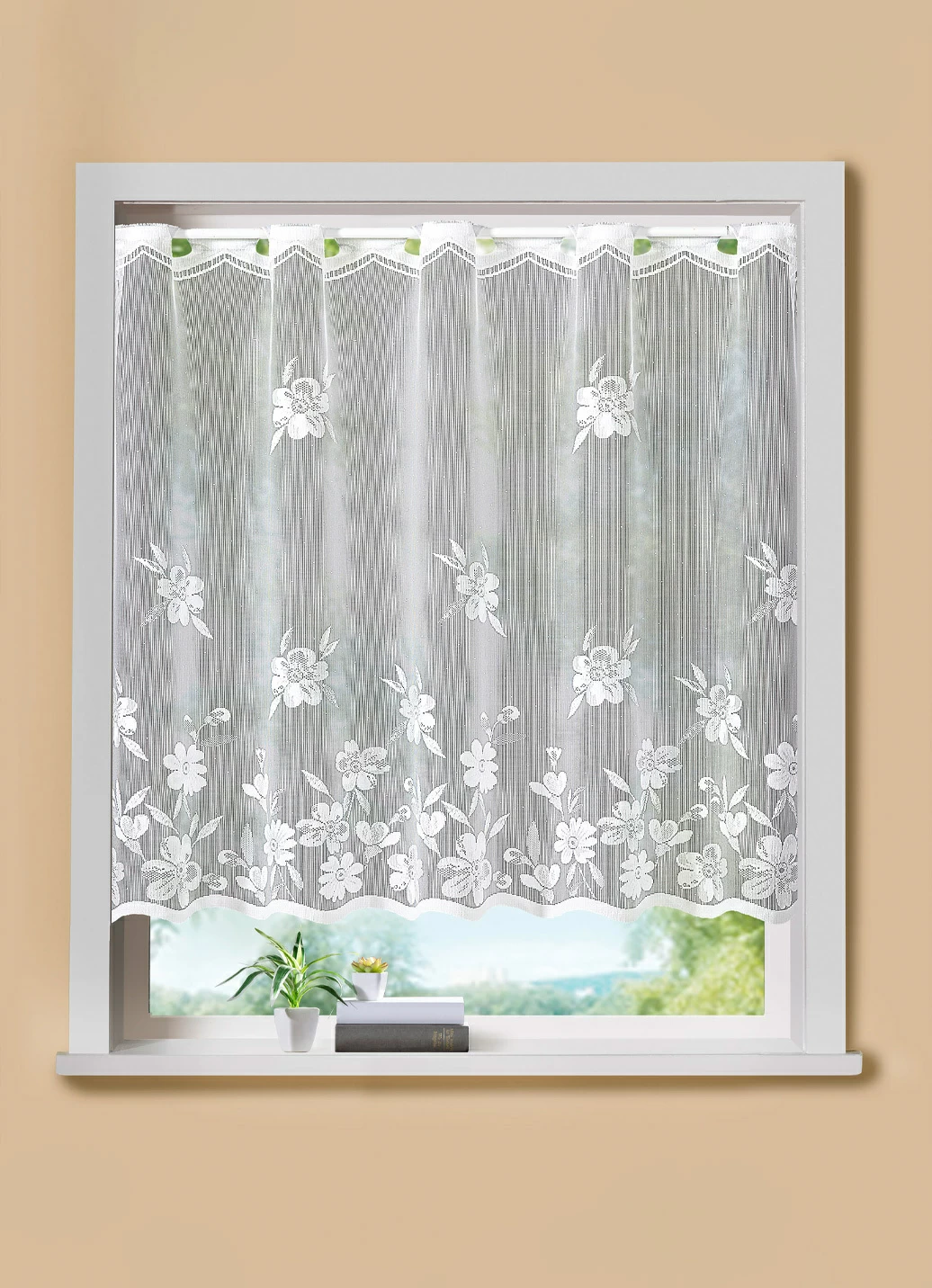 Kleinfenster-Store Blumenranke mit Stangendurchzug