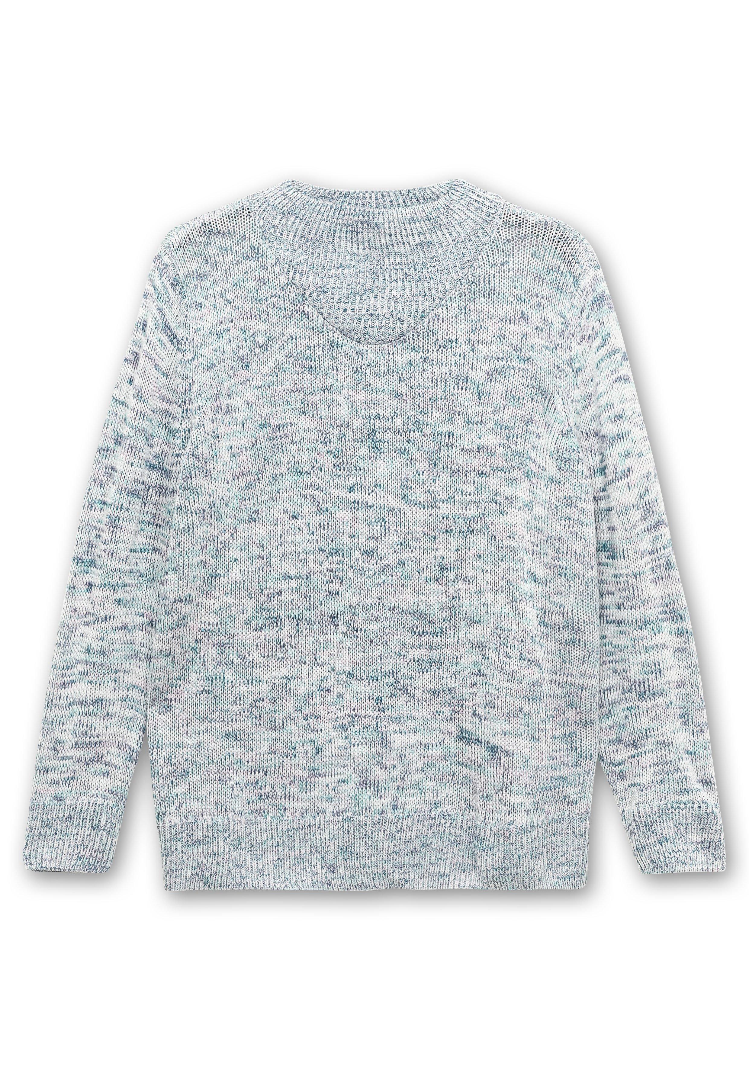 Melierter Strickpullover mit V-Einsatz