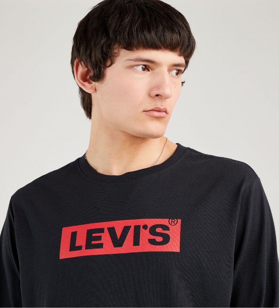 Camiseta Levi's preta de manga comprida com estampa e modelagem relaxada