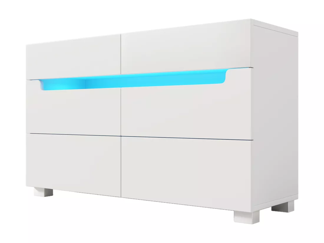 Commode avec LED - 6 tiroirs - effet brillant - Blanc