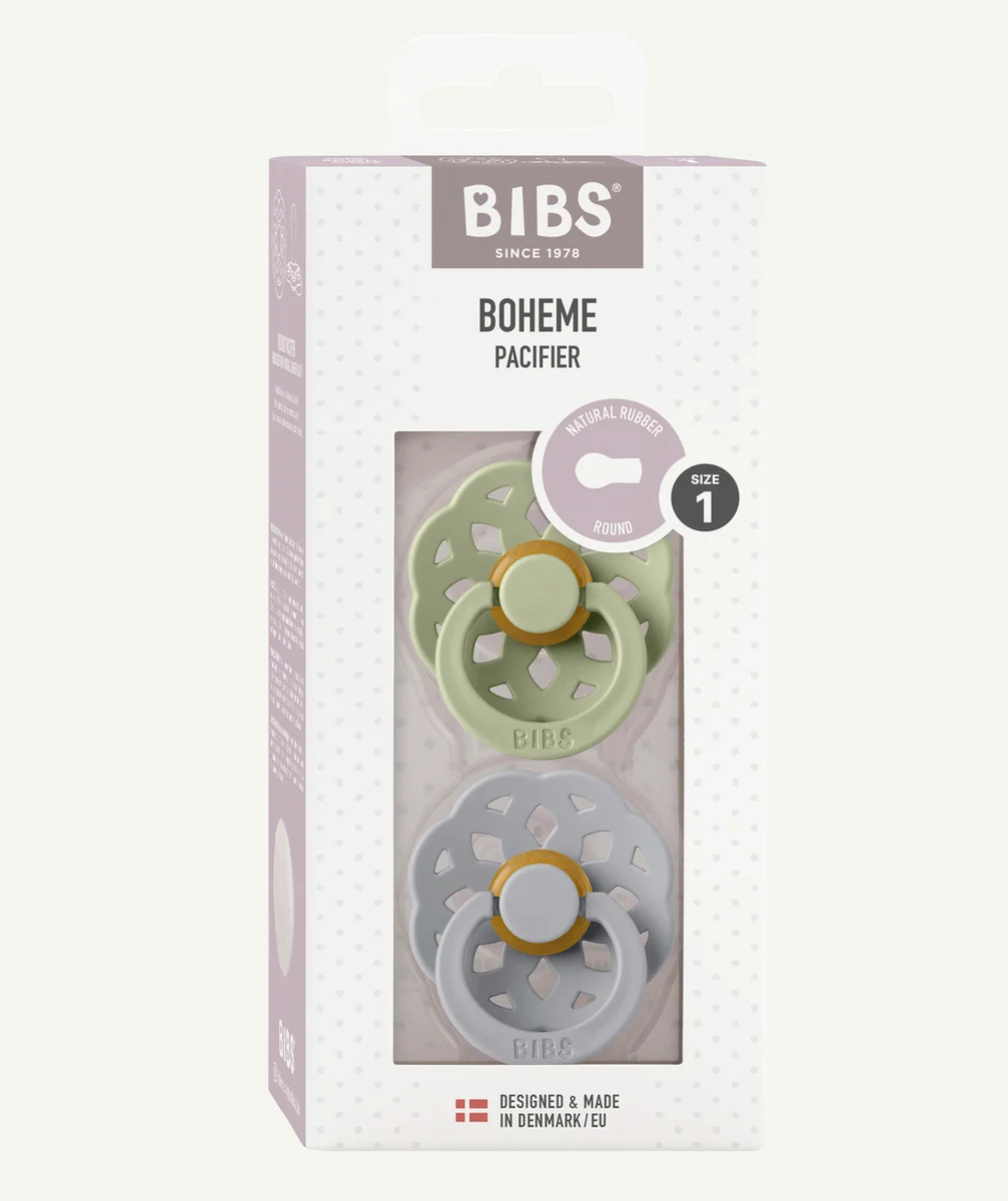 BIBSLOT DE 2 TÉTINES BOHÈME GRISE ET VERTE
