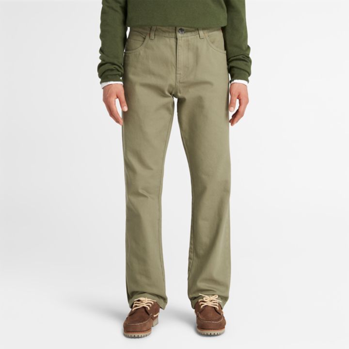 Calças retas Sandown de 5 bolsos para homem na cor verde.