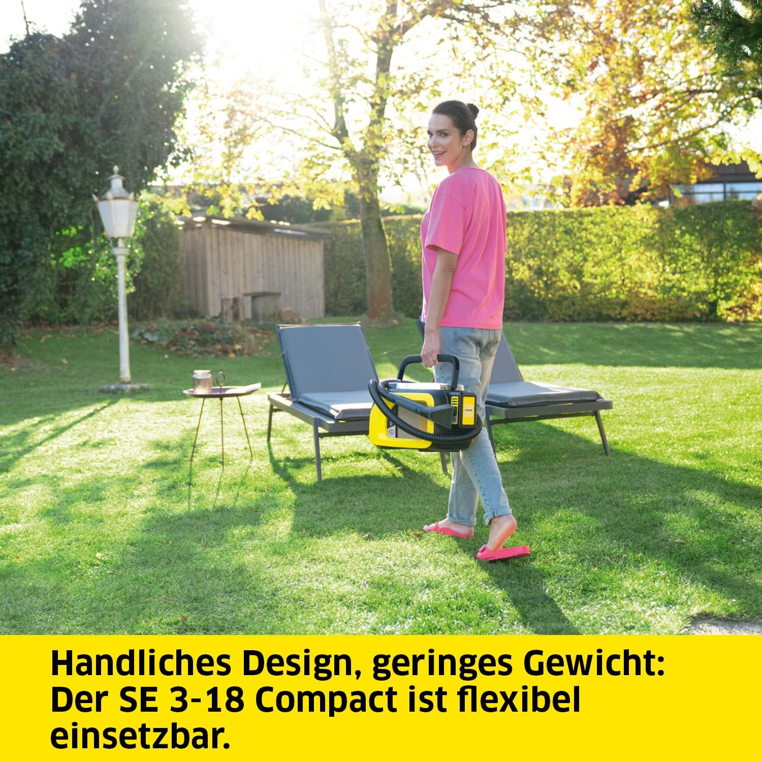 Karcher SE 3-18 Compact Akku-Waschsauger (Integrierter Sprühschlauch, extra Wasch- und Fugendüse zur Polsterreinigung, 75 mm Arbeitsbreite, Durchspülfunktion, Autoreinigung, ohne Akku und Ladegerät)