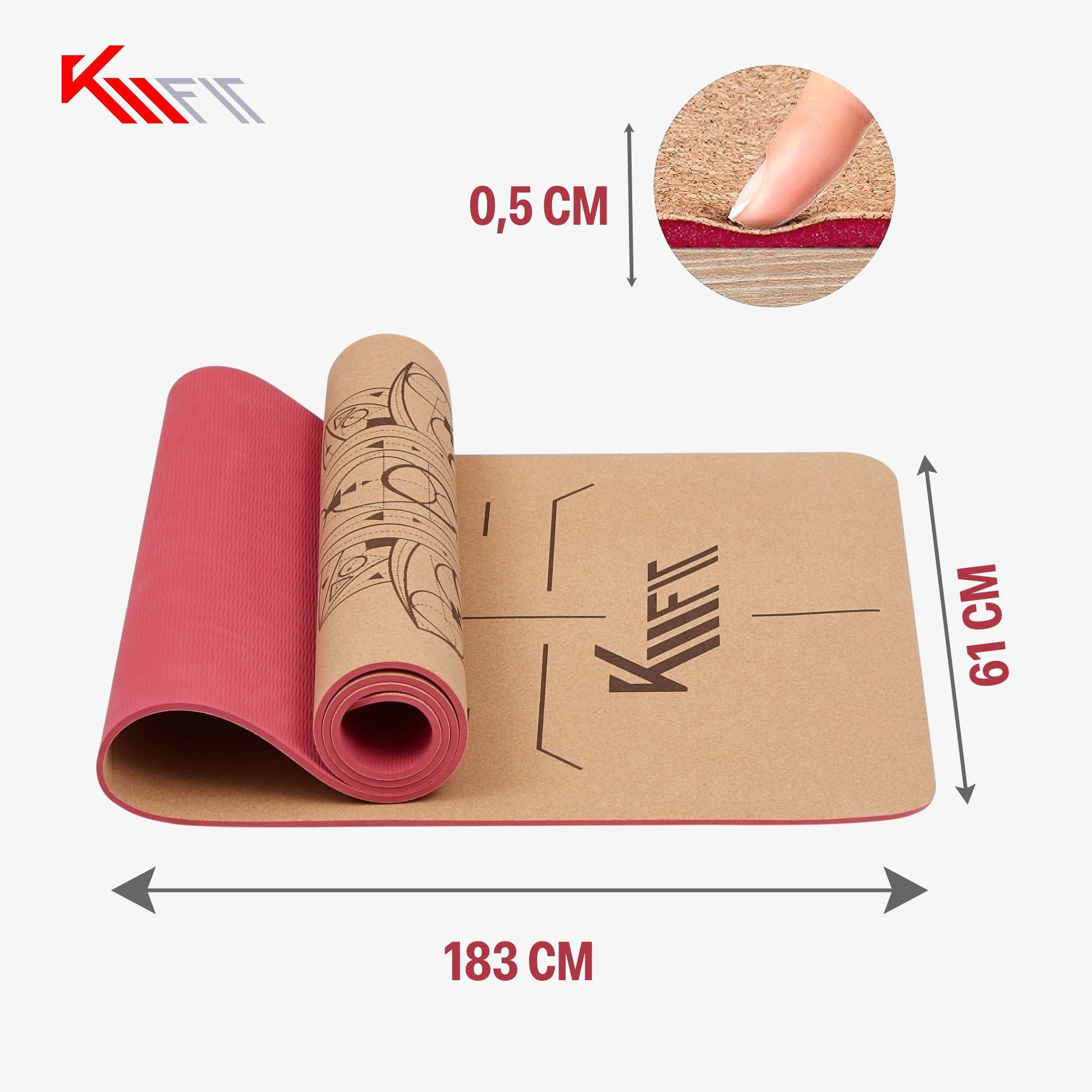 KM-Fit Tpe Yogamatte 183 x 61 cm pink
