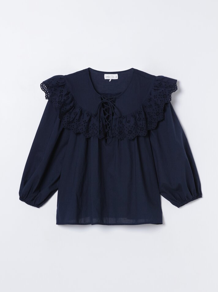Blusa com detalhe de babado - Azul escuro