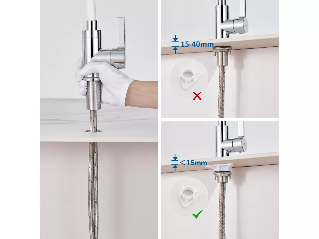 Mitigeur Cuisine Flexible AURALUM MAX Blanc, Robinet de Cuisine ,Pivotant 360°,Mitigeur d'évier avec Tuyau en Silicone Flexible,Eau Chaude et Froide