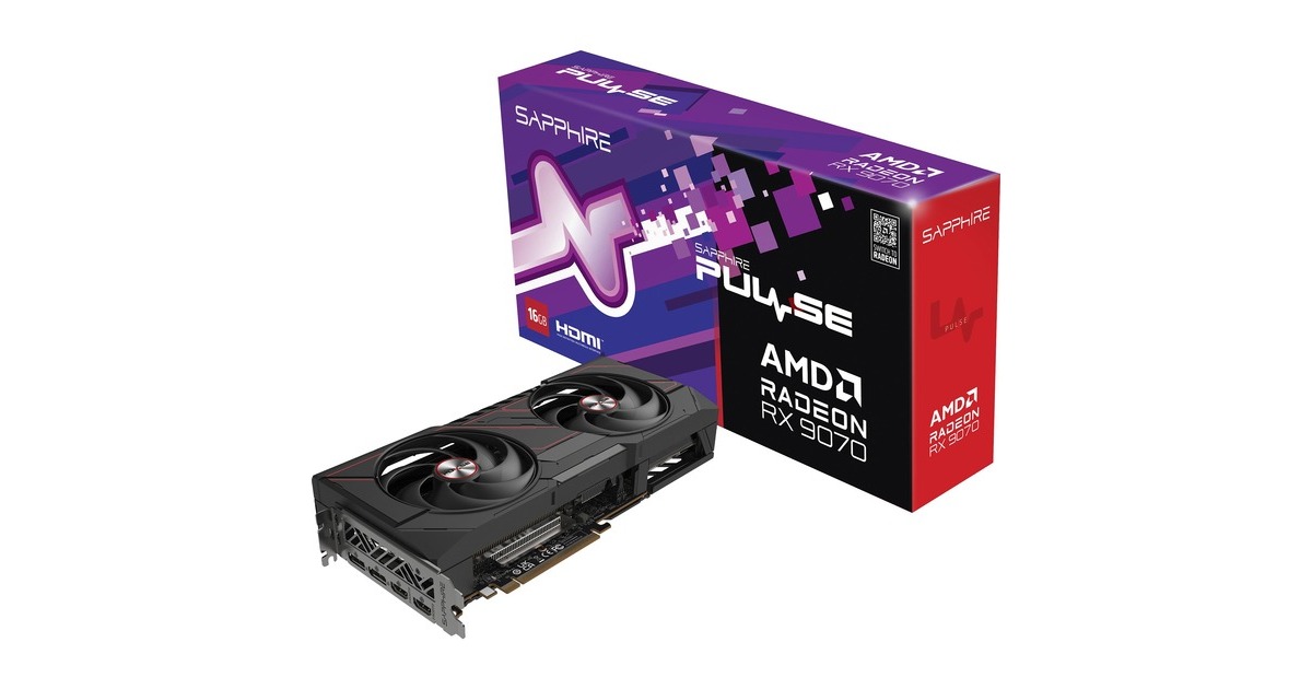 SAPPHIRERadeon RX 9070 Pulse grafische kaart  (Zwart, 2x DisplayPort, 2x HDMI, RDNA4)