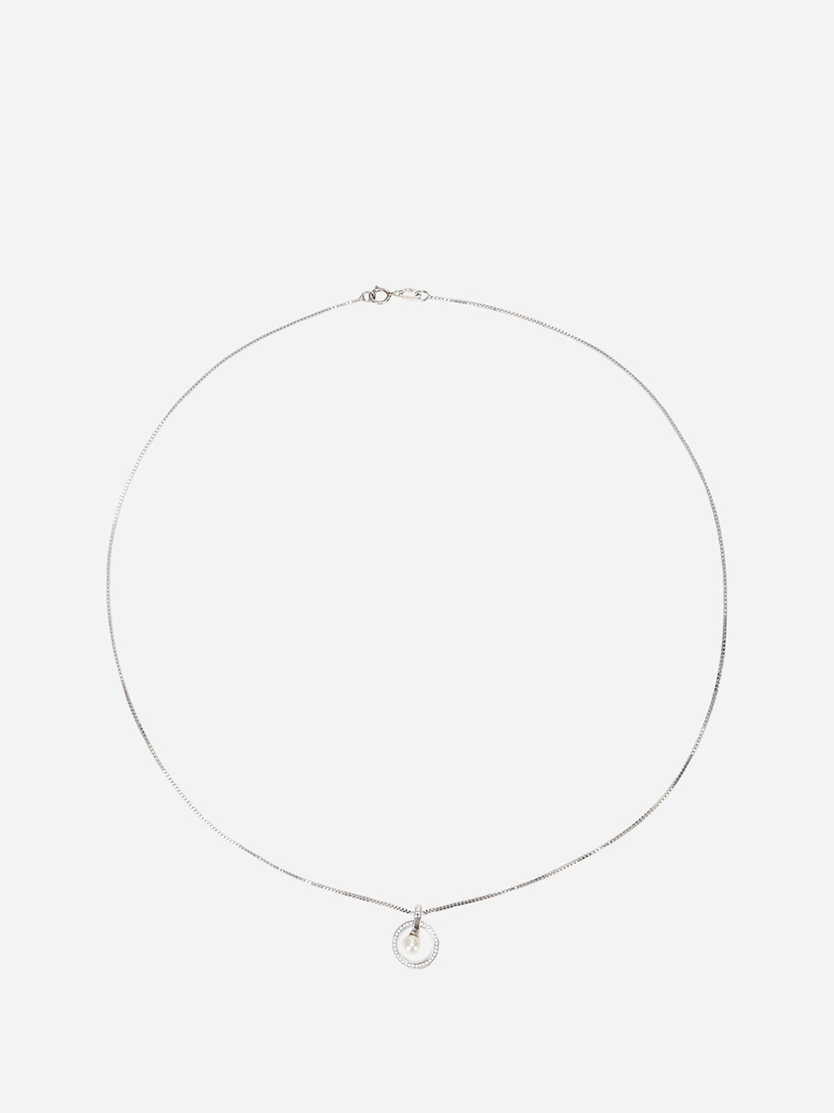 Collier à pendentif perle et boucle strass- Argenté