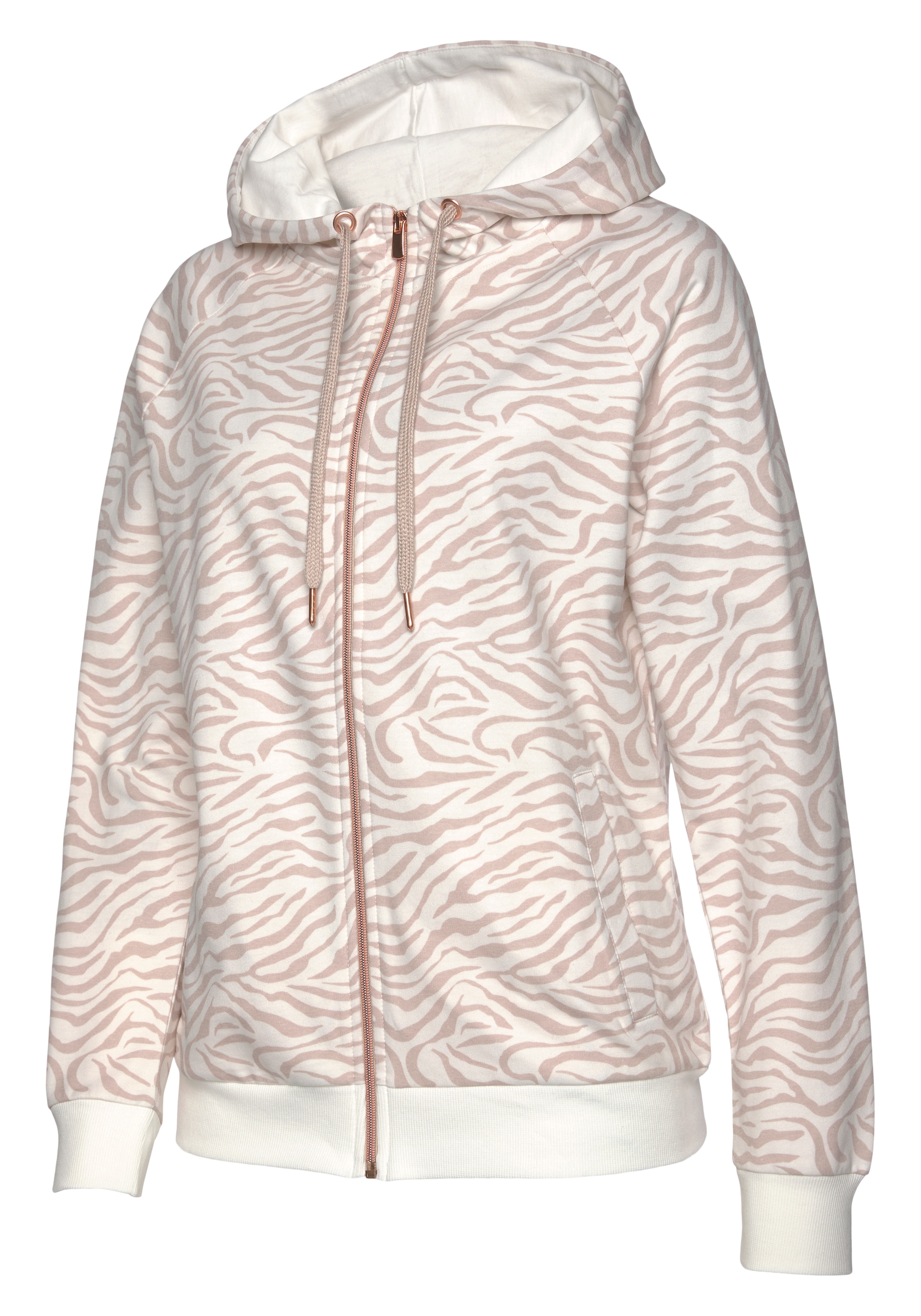 LASCANA Kapuzensweatjacke , Sweatshirtjacke mit Details in Roségold, Loungewear