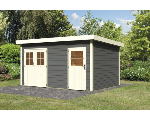 Karibu Krähenau 2 tuinhuis, 456 x 303 cm, terragrijs