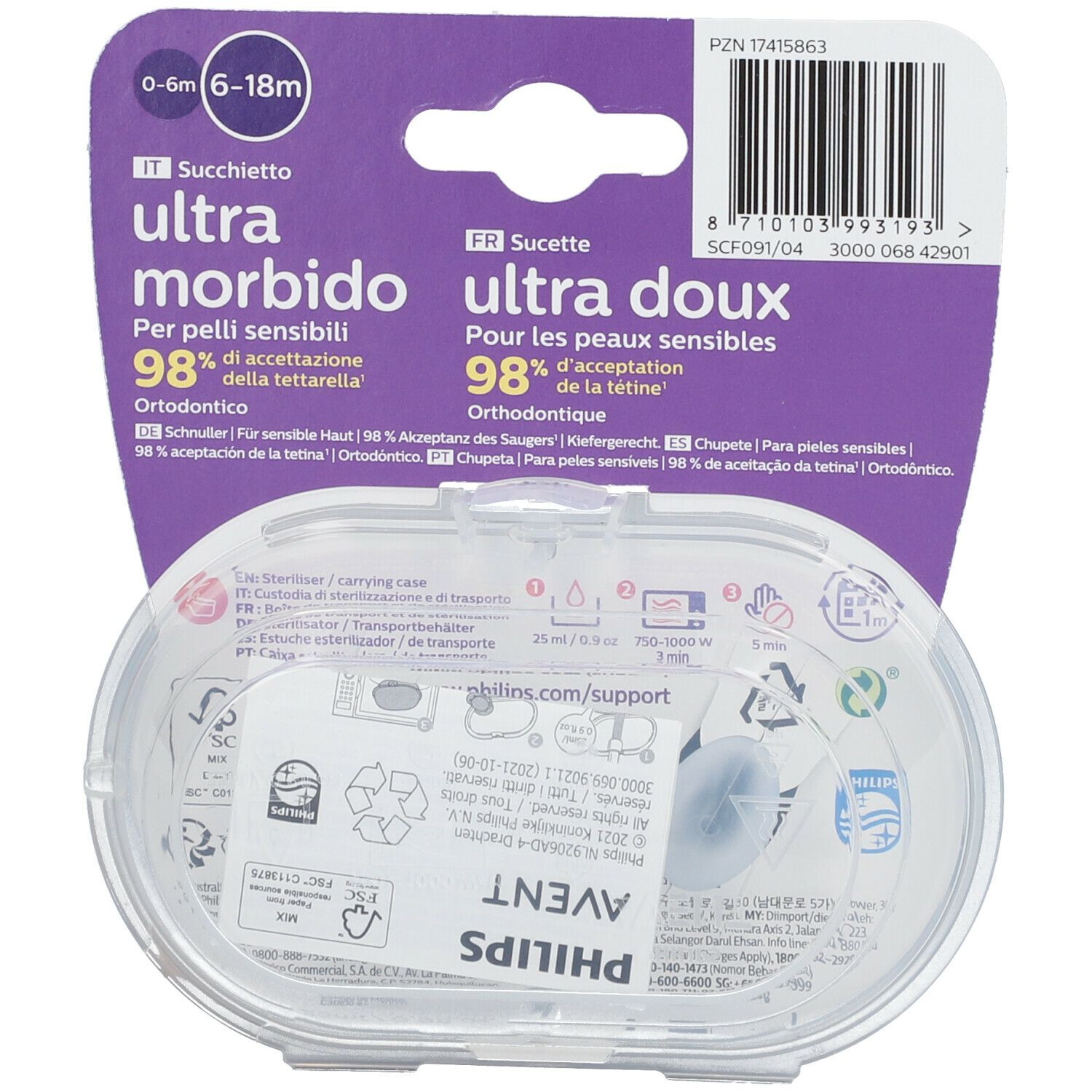 PHILIPS Avent Ultra Soft Schnuller 6-18 Monate, petrol/ gelb