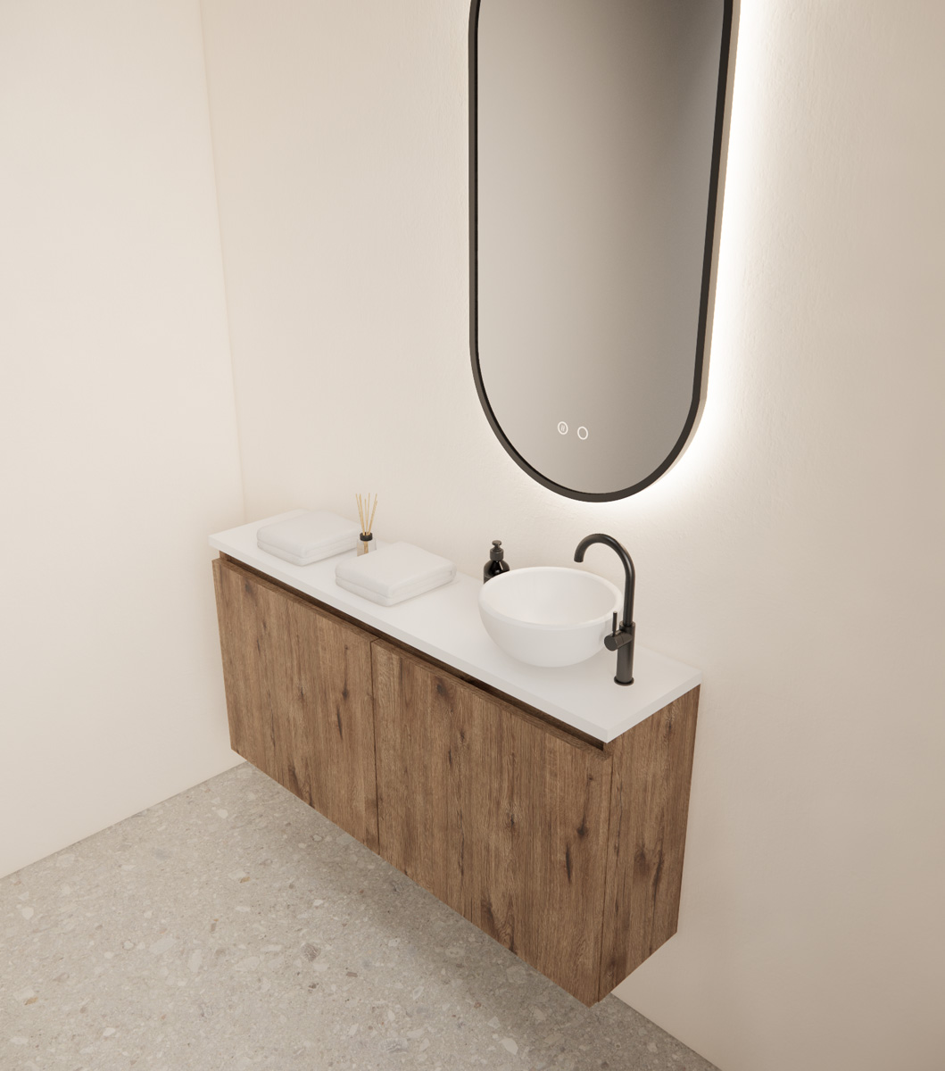 Gliss Design Echo toiletmeubel 100cm wellington oak met toppaneel wit mat