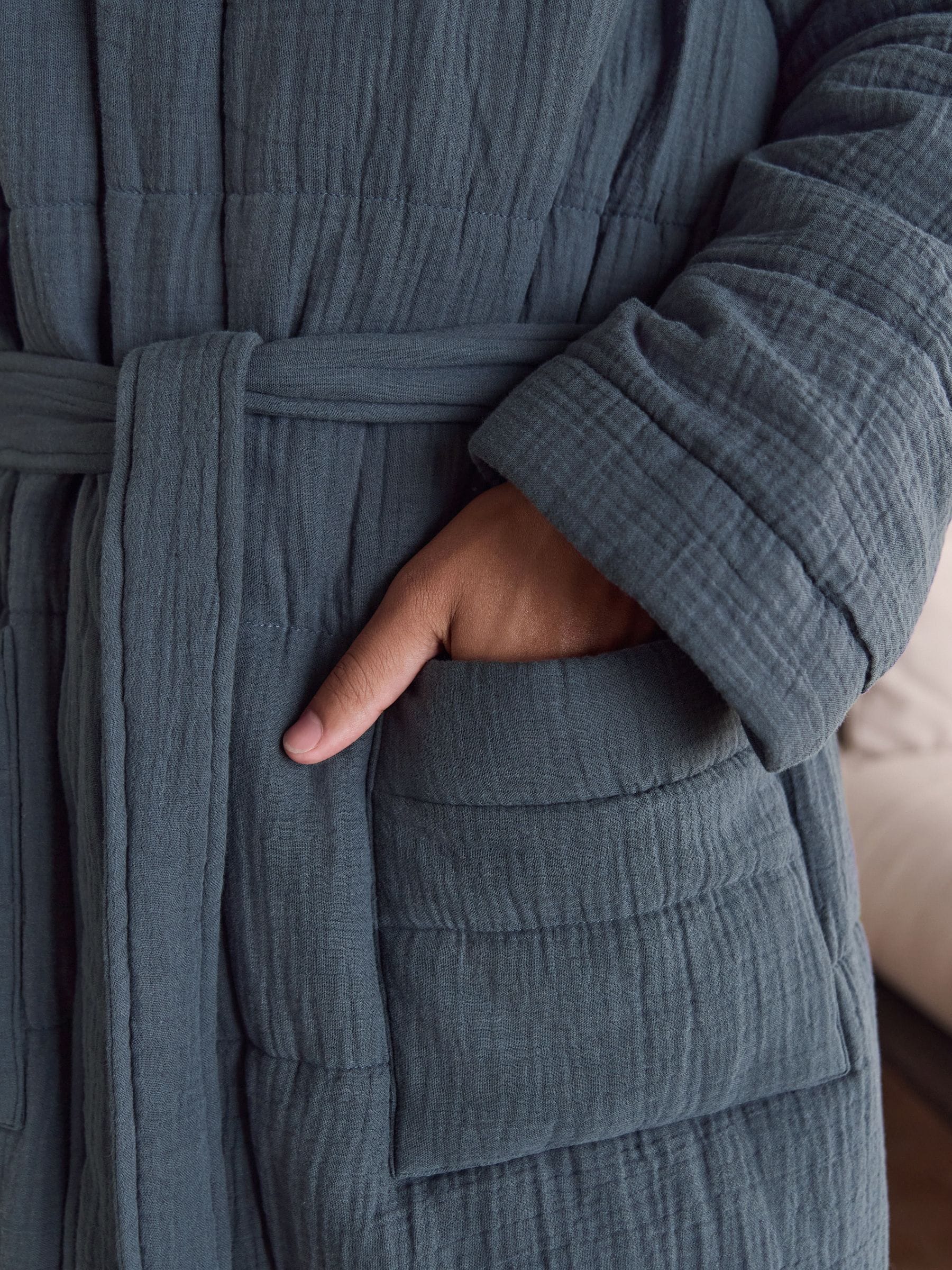 Leisteen grijs - Quilted Cheesecloth Dressing Gown