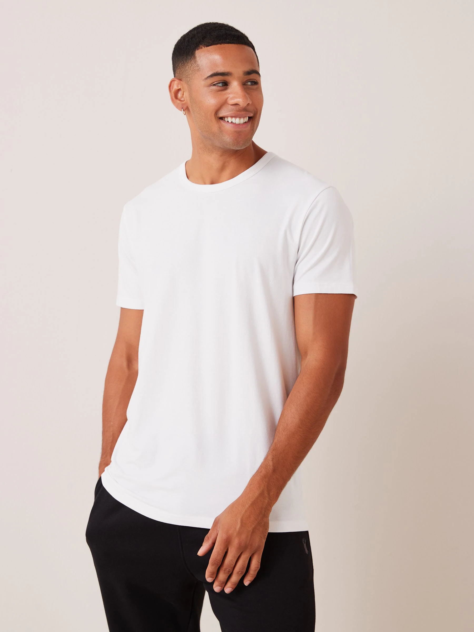Wit - Slim Fit - Set van 5 100% katoenen T-shirts met laagjes