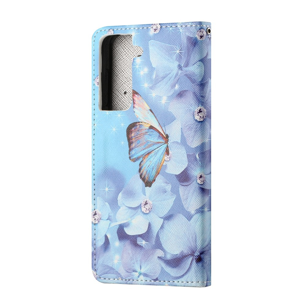 Samsung Galaxy S21 FE 5G Leder Tasche mit Kartenfach - Blumen & Schmetterling