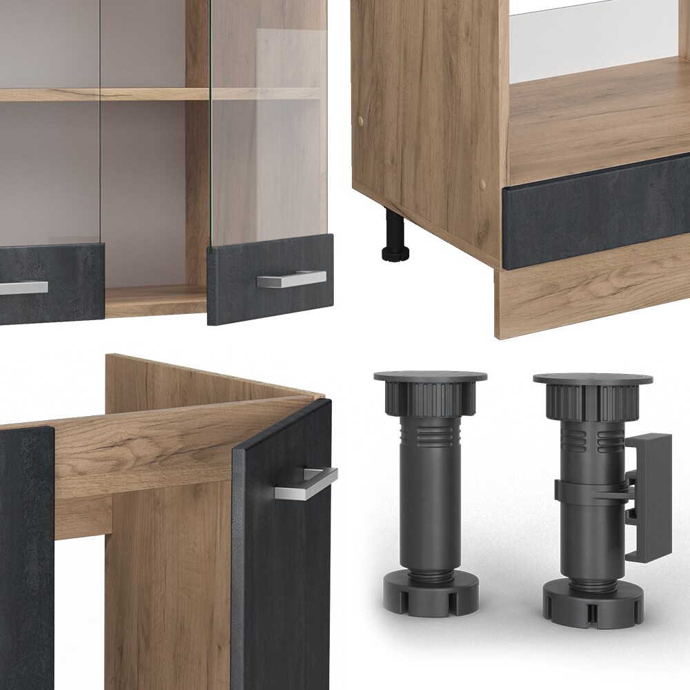 Vicco Eckküche R-Line 287x227 cm Schwarz Beton Eiche ohne Arbeitsplatte