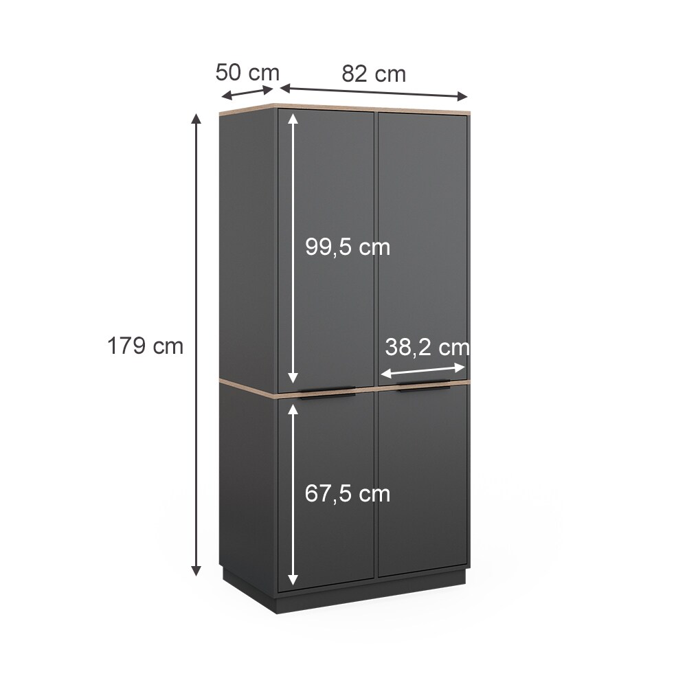 Vicco Schrank Betti 82 x 179 cm, Anthrazit Sonoma, 4-türig, Schlafzimmer