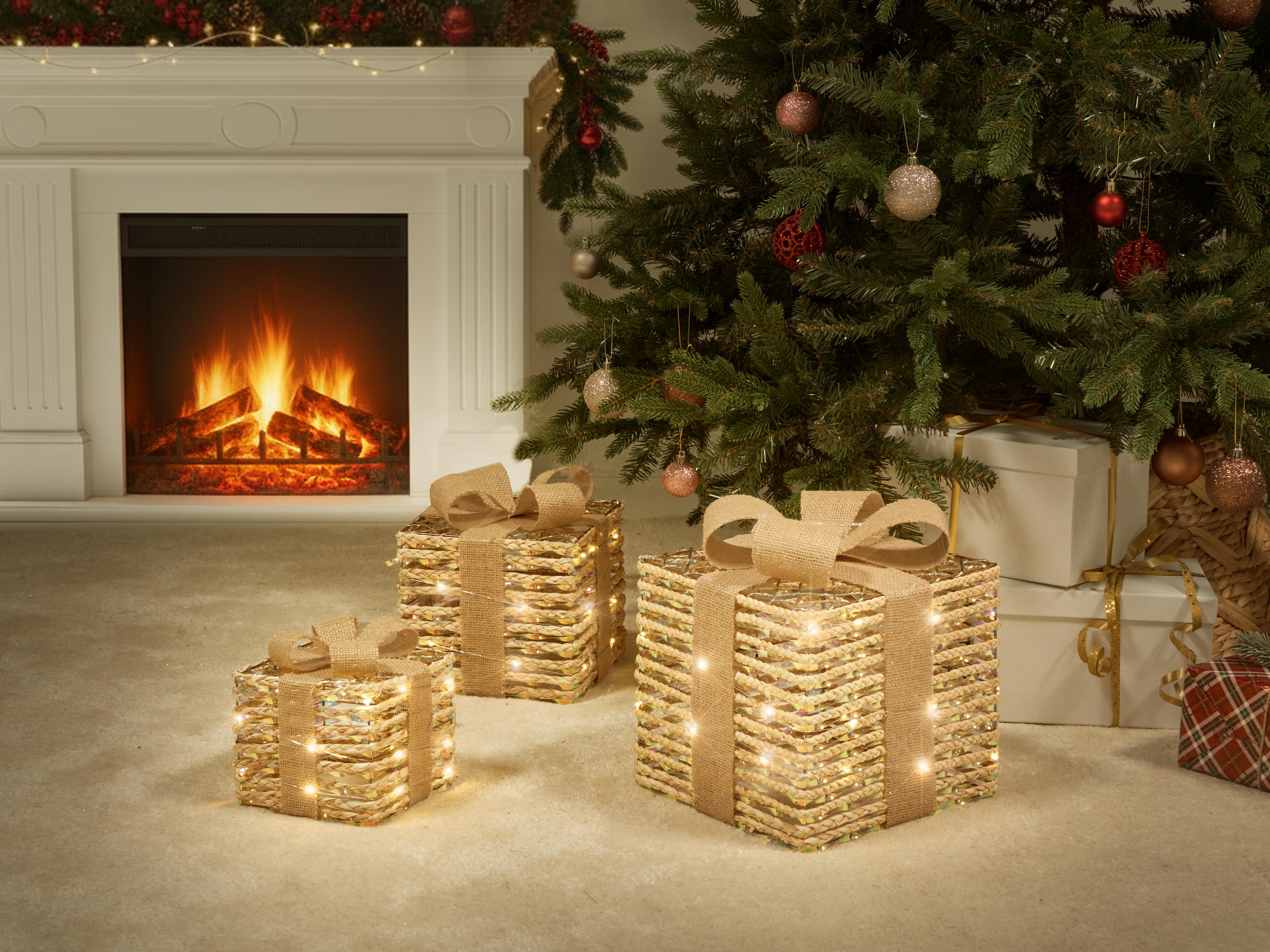 Set van 3 kerstdecoraties LED MOSSO Kerstcadeaus 20/25/30 cm Beige